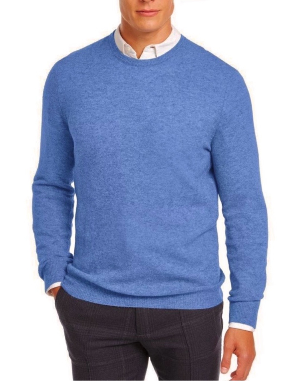 CLUB ROOM Cashmere Crew-Neck Sweater In Blue Sky Heather Size L